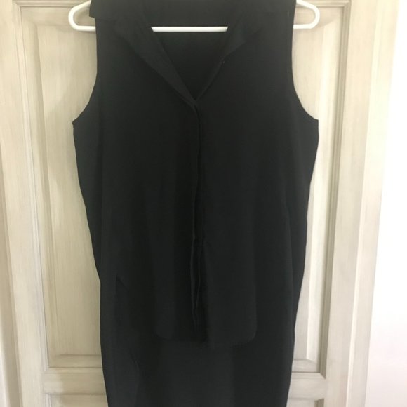 Black Button Down Tank Work Blouse - Picture 4 of 6